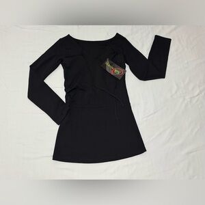 Silk Assets Women’s Black Long-Sleeve Wrap Top (Size XS)